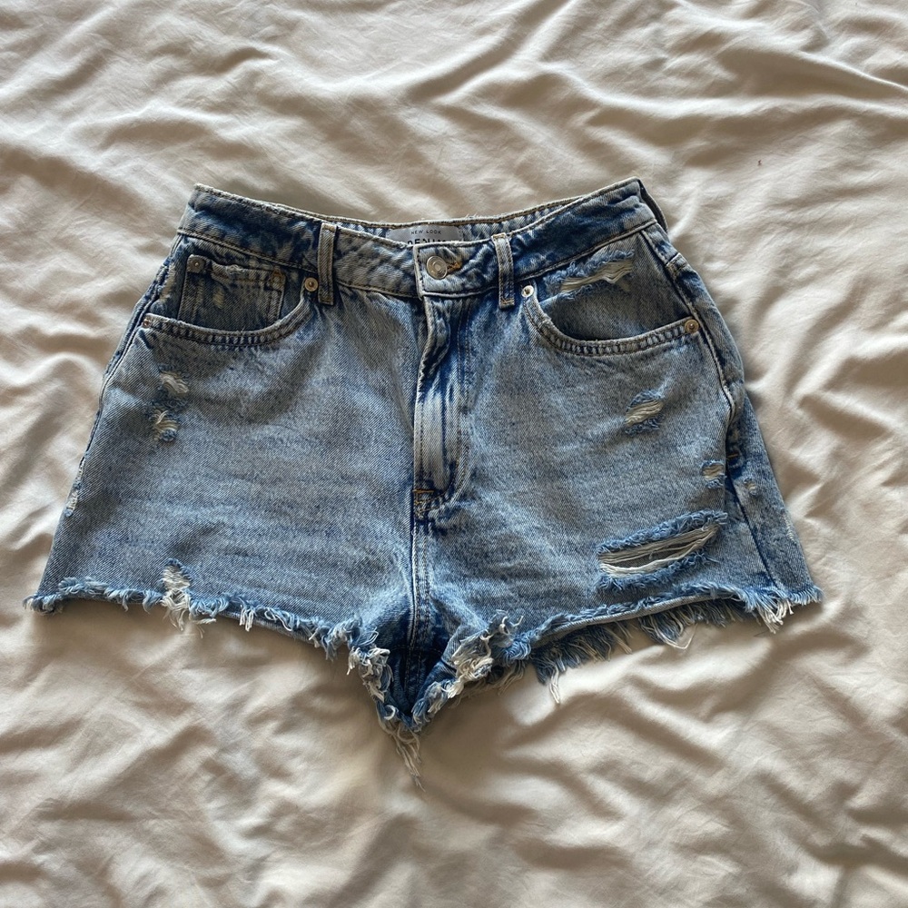 New Look Blue Distressed Jean Shorts